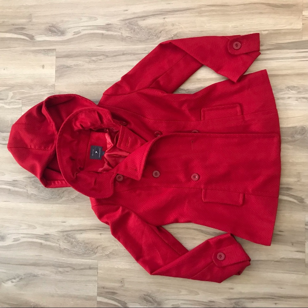 Women’s Red Hooded Pea Coat